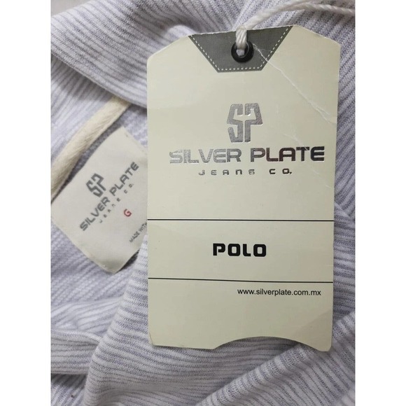 SP SILVER PLATE jeans Co. ~Size L~ White/Gray Striped Top Shirt Turtleneck NEW. - Picture 11 of 12